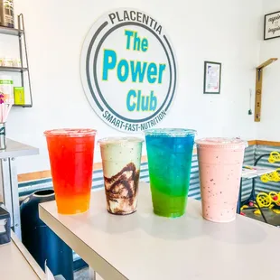 three drinks on a counter