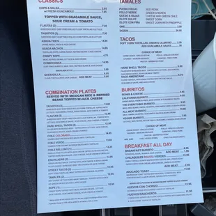 Full menu with lots more goodies!!!!! Chorizo tacos are BOMB! Service is the best! Come and show Them some love :)