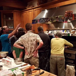 A cooking class for 9 at one of my clients homes. Brunch. Here I'm teaching how to poach eggs.