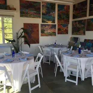 Set up for a baby shower in a clients art studio