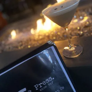 Cozy fireplace cocktails