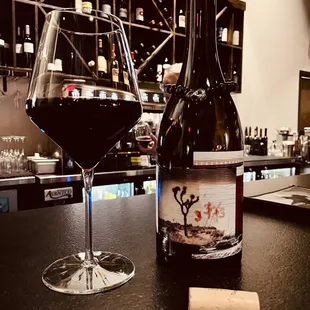 a bottle of wine and a glass of wine
