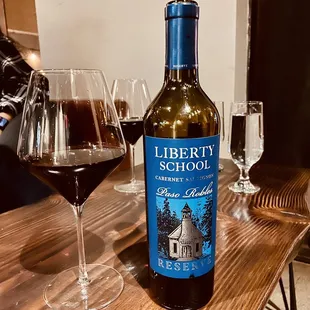 a bottle of wine and a glass of wine