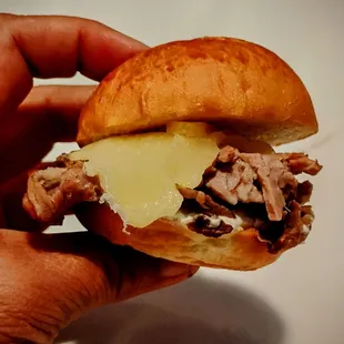 Prime Rib Slider. Very filling for a miniature version. Prime Rib is tender! Worth trying.