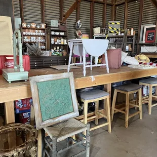 Area where she teaches classes on furniture painting.