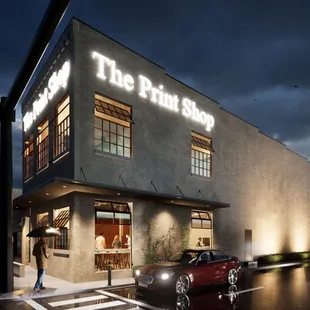 a car parked in front of the building