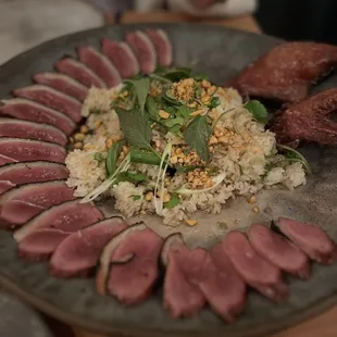 Smoked Duck, peanut fried rice, smoked chile vinaigrette