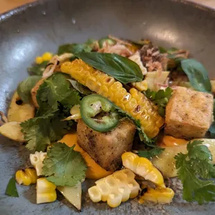 Corn and galanga tofu salad