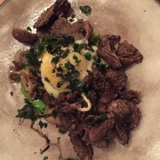 Wood Oven Roasted Morels, Ramps & Smoked Hollandaise