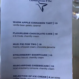 Dessert Menu for Promenade &amp; Chelsea
