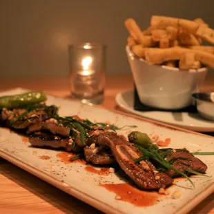 Kalbi beef short ribs + chickpea fries.