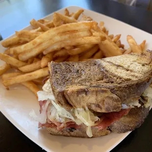Reuben and delicious french fries