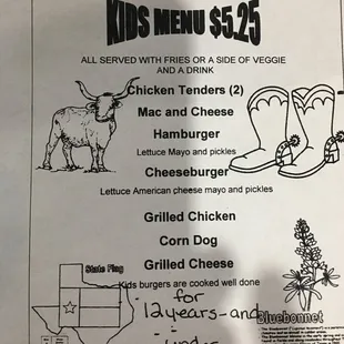 Kids menu