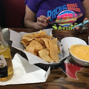 Beer and queso while waiting on the crawfish special