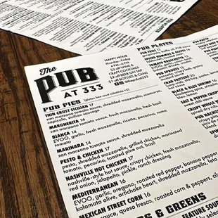 the menu and prices