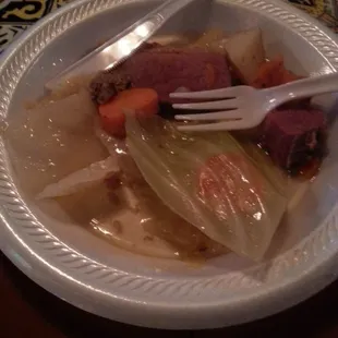 Free homemade corned beef and cabbage tonight in celebration of St. Paddy's. YUM