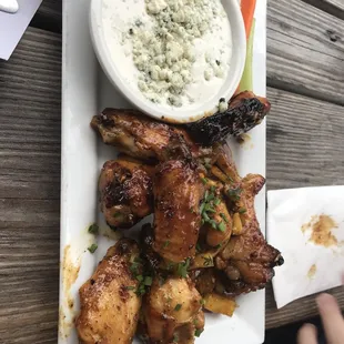Teriyaki and garlic butter wings with blue cheese....sooooo good