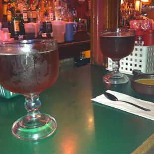 Two aquariums of Oktoberfest and a bowl of beer cheese soup YUM