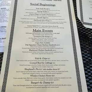 St Patrick's Day Menu