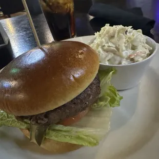 Ground Angus Brisket Burger with coleslaw