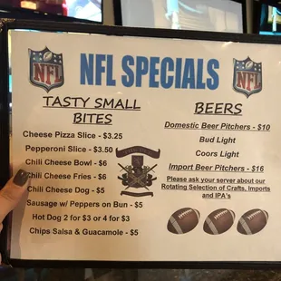 NFL Specials during every game!!