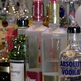 a row of liquor bottles