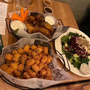 two baskets of food on a table