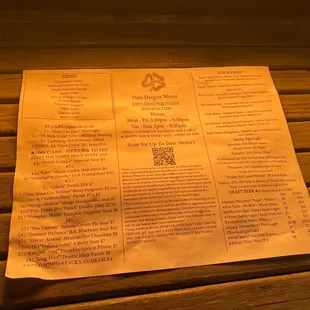 Drink menu