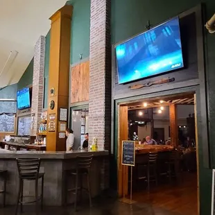 a bar and a television