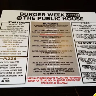 Burger Week menu