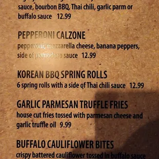 the menu for the restaurant