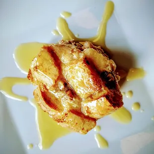 a plate of food with syrup