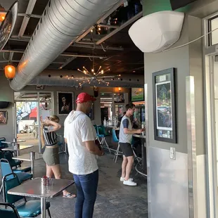 a group of people standing in line