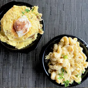 L to R: Mashed Potatoes, Mac 'n Cheese
