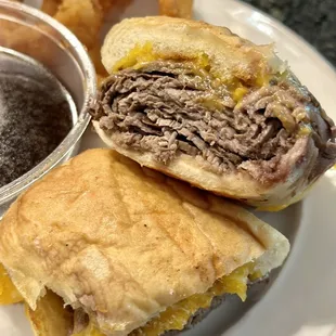 French Dip w/ onion rings (takeout) - Amazing!