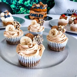 Banana &amp; carob w/ peanut butter frosting (hearts are peanut butter dipped in carob &amp; peanuts)