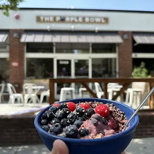 My favorite bowl:  BYO - extra granola (on bottom) - classic acai - blueberries &amp; raspberries  - hemp seeds, lavender, cacao nibs - no honey