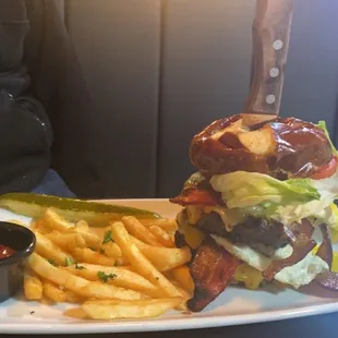 Heart attack burger with fries