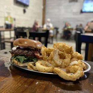 Artisan burger and onion rings. My husband said it was so good!