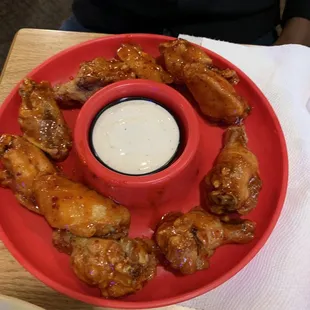 Wings, Asian chili sauce.