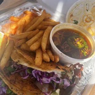 Birria fries consome