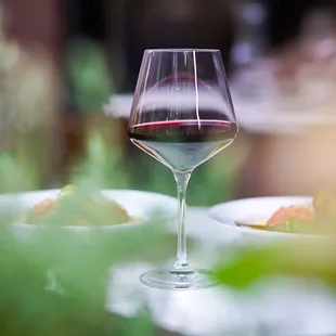 a glass of wine on a table