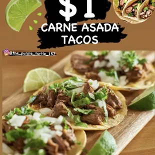 Every Tuesday &amp; Thursday $1.00 #TACOS  Chicken/ Fish / Shrimp/ Steak