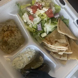 Baba Ganoush grape leaves and salad