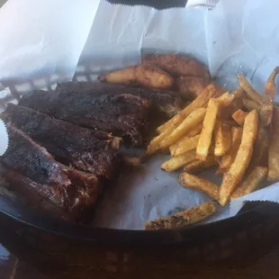Small Rib Plate with fries and hush puppies..
