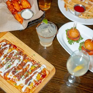a variety of appetizers and drinks