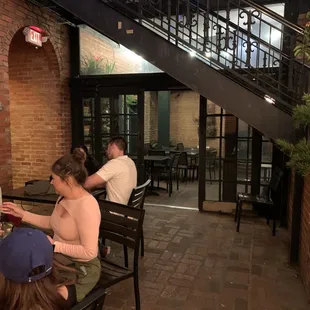 a group of people eating outside