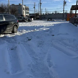 Snowy parking lot