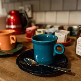 Fresh coffee and tea await guests to help start their day
