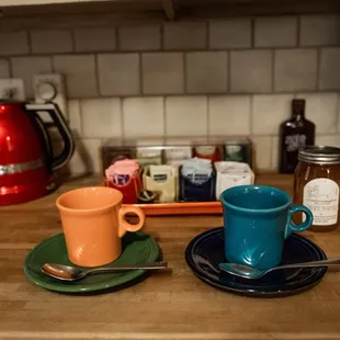 Fresh coffee and tea await guests to help start their day